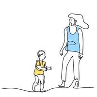 en enda linje ritning av ung glad mamma som håller sin son. en mamma som leker tillsammans med sitt barn hemma isolerad på vit bakgrund. familjens föräldraskap koncept. vektor illustration