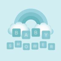 Baby Dusche Banner mit Regenbogen und Text Baby Dusche auf Blau Hintergrund. es s ein Junge. vektor