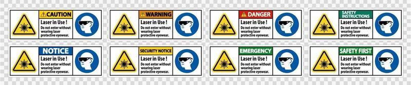 varning ppe säkerhetsetikett, laser vid användning går inte in utan att använda laserskyddsglasögon vektor