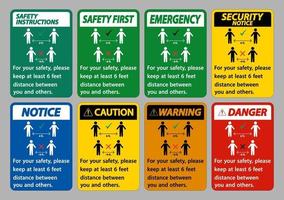 Halten Sie zu Ihrer Sicherheit einen Abstand von 6 Fuß ein. Halten Sie zu Ihrer Sicherheit einen Abstand von mindestens 6 Fuß zwischen Ihnen und anderen Personen ein. vektor