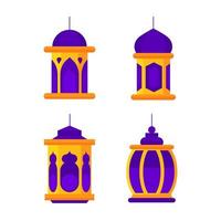 islamisch Laterne Symbole einstellen lila und Orange zum Ramadan kareem eid Mubarak islamisch Veranstaltungen Vektor eben Design Element