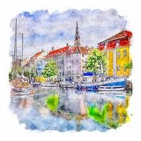 kopenhagen dänemark aquarell skizze handgezeichnete illustration vektor