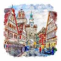 rothenburg deutschland aquarellskizze handgezeichnete illustration vektor