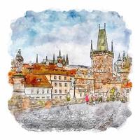 Prag Tschechische Republik Aquarellskizze handgezeichnete Illustration vektor