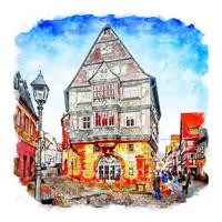 miltenberg Tyskland vattenfärg skiss hand dragen illustration vektor