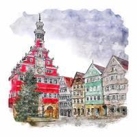 esslingen deutschland aquarell skizze handgezeichnete illustration vektor