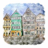 esslingen deutschland aquarell skizze handgezeichnete illustration vektor