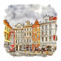 Prag Tschechische Republik Aquarellskizze handgezeichnete Illustration vektor