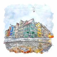 kopenhagen dänemark aquarell skizze handgezeichnete illustration vektor