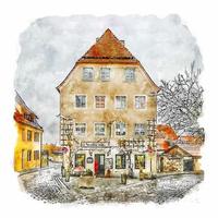 rothenburg Tyskland vattenfärg skiss hand dragen illustration vektor