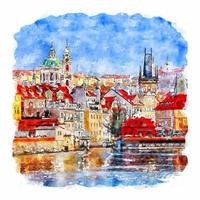 Prag Tschechische Republik Aquarellskizze handgezeichnete Illustration vektor