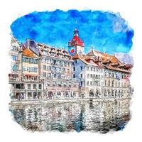 Luzern Schweiz Aquarell skizzieren Hand gezeichnet Illustration vektor