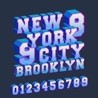 New York Brooklyn 3D-Design-Typografie mit Zahlen für T-Shirt-Druckstempel, T-Shirt-Applikation, T-Shirt-Abzeichen, Etikett, Kleidungsetikett, Jeans oder andere Druckprodukte. Vektorillustration vektor