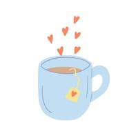 süß Tasse von Tee und Herzen. Valentinstag Tag romantisch Design. Hand gezeichnet isoliert Vektor Illustration