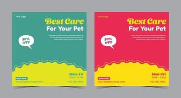 bästa affisch för husdjursvård, husdjursvård sociala medier och flygblad vektor