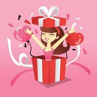 Cartoon-Mädchen in Überraschung Geschenkbox vektor