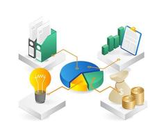 eben 3d Illustration Konzept isometrisch Kuchen Diagramm Investition Geschäft Infografik vektor