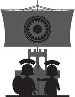 roman soldater och örlogsfartyg i silhuett historia illustration vektor