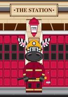 Karikatur Vereinigtes Königreich Zebra Feuerwehrmann Charakter mit Axt beim Feuer Bahnhof vektor