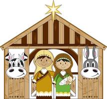 Karikatur Maria und Joseph mit Baby Jesus beim stabil Illustration vektor