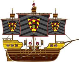 tecknad serie modig medeltida riddare på Marin segling fartyg vektor