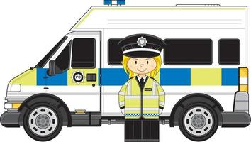 tecknad serie klassisk brittiskt poliskvinna och polis skåpbil vektor