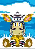 söt tecknad serie giraff karaktär i wooly hatt och vantar vektor