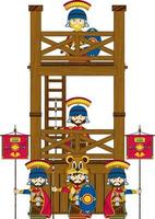 süß Karikatur römisch Soldaten beim Turm Fort Geschichte Illustration vektor
