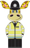 Karikatur klassisch britisch Giraffe Polizist im hoch Sichtweite Jacke vektor