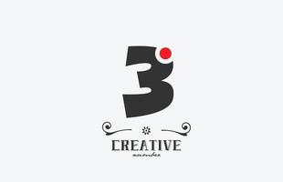 grå 3 siffra logotyp ikon design med röd punkt. kreativ mall för företag och företag vektor