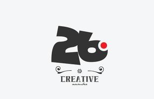 grå 26 siffra logotyp ikon design med röd punkt. kreativ mall för företag och företag vektor