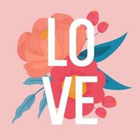 kärlek text affisch med blomma vektor