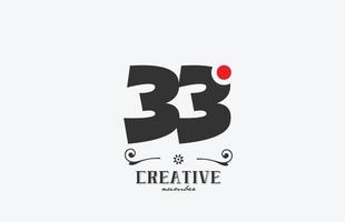 grå 33 siffra logotyp ikon design med röd punkt. kreativ mall för företag och företag vektor