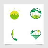 uppsättning samling platt emblem logotyp design för lantbruk med de begrepp av grön löv vektor. grön natur logotyp Begagnade för jordbruks system, bönder, och plantage Produkter. logotyp mall. vektor