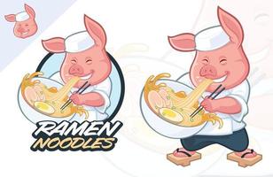 fettes Schwein Ramen Maskottchen Design vektor