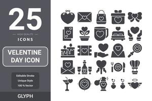 Velentine's day icon glyph pack design vektor