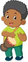 en söt afrikansk pojke lär till spela de bongo instrument vektor