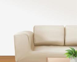 3d illustration av en realistisk beige Färg soffa i levande rum med vit vägg och trä- golv, design element för ad befordran vektor