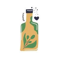 handgezeichnete Flasche mit Olivenöl. Kochen, Küchenkonzept. flache Illustration. vektor