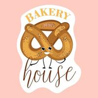 klistermärke hus bakning. croissant. bageri logotyp. vektor illustration av bageri och konfektyr.