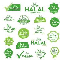 muslim traditionell halal mat etiketter vektor Färg uppsättning. märken, logotyp, märka, och märka. lämplig för baner, flygblad, handel mark