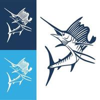Hand gezeichnet Marlin Fisch springen. Design Elemente zum Logo, Etikett, Emblem, Zeichen, Marke markieren. Vektor Illustration.