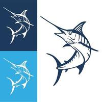 Hand gezeichnet Marlin Fisch springen. Design Elemente zum Logo, Etikett, Emblem, Zeichen, Marke markieren. Vektor Illustration.