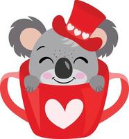 förtjusande koala med röd hatt inuti de röd tekopp vektor