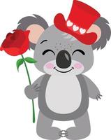 Valentinstag Koala mit rot Hut halten ein rot Rose vektor