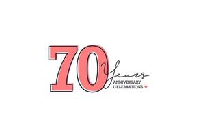 70 år årsdag. årsdag mall design begrepp med persika Färg och svart linje, design för händelse, inbjudan kort, hälsning kort, baner, affisch, flygblad, bok omslag och skriva ut. vektor eps10