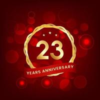 23 år årsdag. årsdag mall design med guld siffra och röd band, design för händelse, inbjudan kort, hälsning kort, baner, affisch, flygblad, bok omslag och skriva ut. vektor eps10