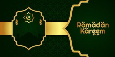 Ramadan kareem Banner Design lanscape modern einfach Grün golden vektor