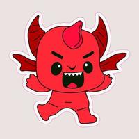 klistermärke emoji uttryckssymbol känsla Lycklig karaktär ljuv helvetisk entitet söt behornad jäkel, ondska anda, djävulskap, oren tvinga vektor