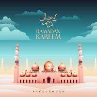 Ramadan kareem im arabisch Text realistisch Moschee Vektor Illustration Gold Blau Farbe